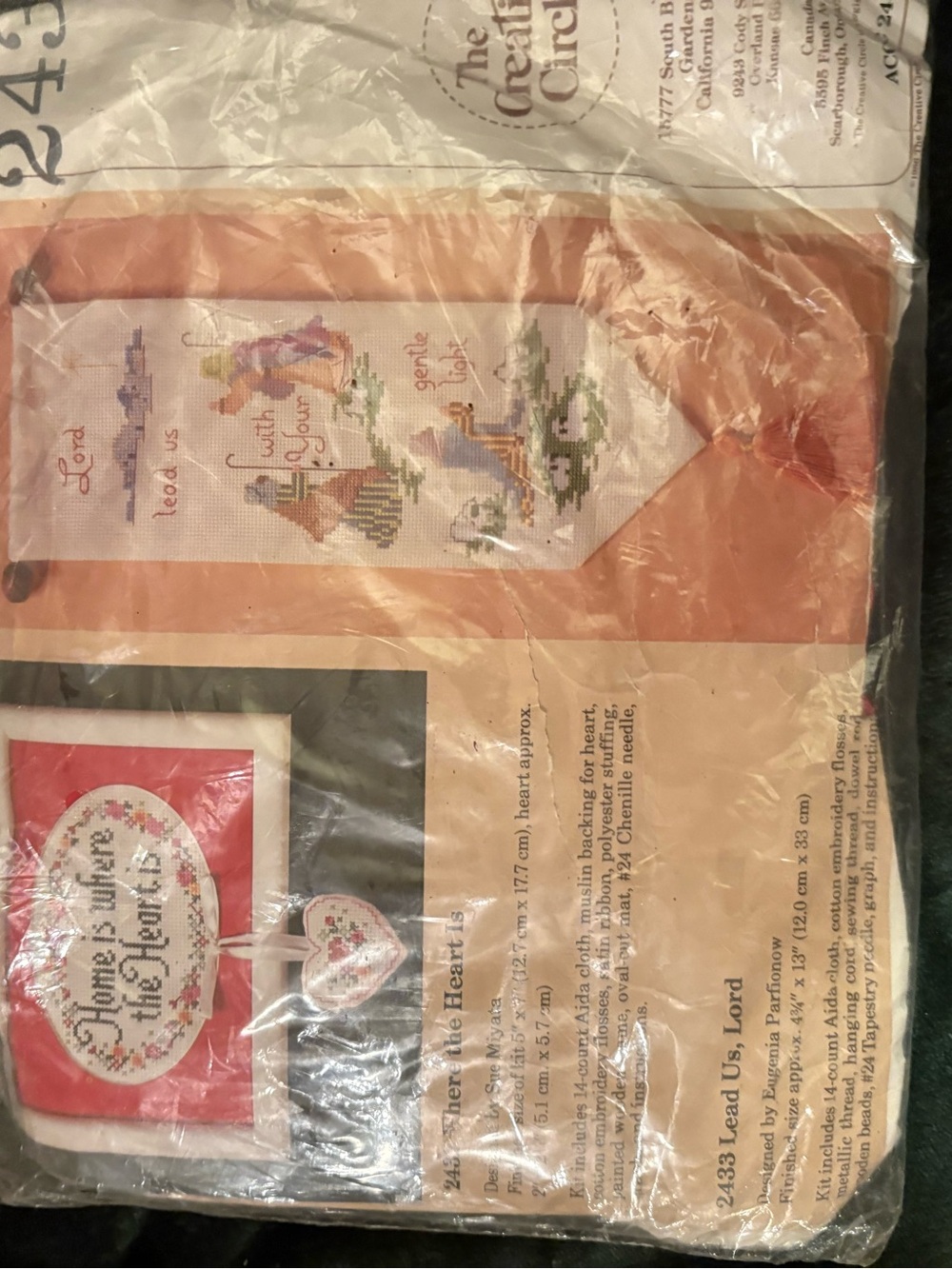 Peach Cross-Stitch Wall Banner - Lead Us, Lord & Where the heart is.